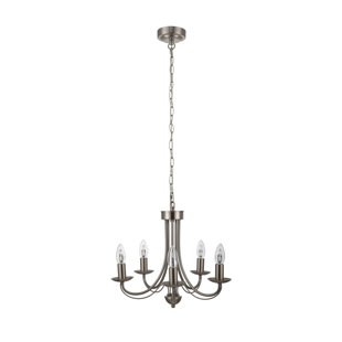 Elmore 5 Light Traditional, Classic Metal Pendant Light - Brushed Nickel, Clear PVC power cord, 46.5x46.5x102cm, 5xE14. Max. 10W LED (Bulb not included)