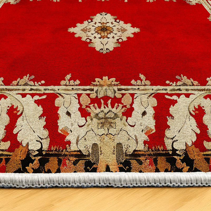 Anatolia Collection Digital Print Cotton-Polyester Red Beige Moroccan Rug, Rectangle 3'4" x 6'7"