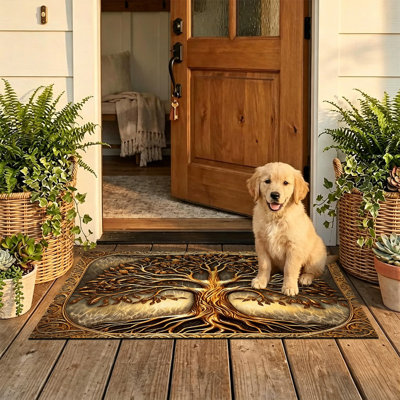  Tapis d'entrée antidérapant pour l'intérieur et l'extérieur, 24 po x 36 po, arbre doré rétro