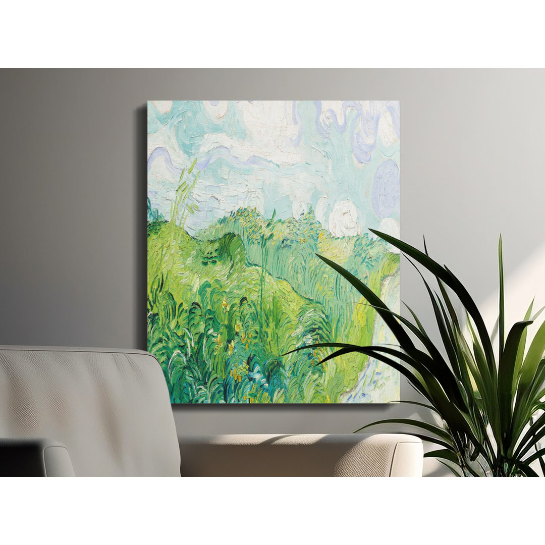 Vibrant Textured Green Field Canvas Wall Art, Post-Impressionist Landscape Painting Print for Classic Home Decor