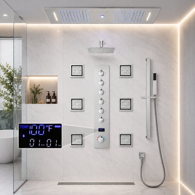 Système de douche complet avec valve brute, Nickel brossé