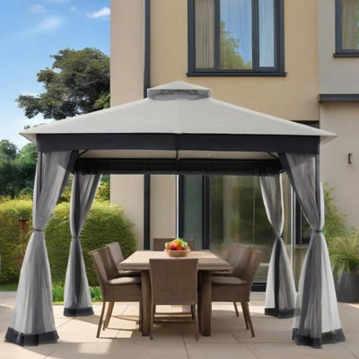 10 Ft. W X 10Ft. D Steel Patio Gazebo With Netting (Quick  Setup)