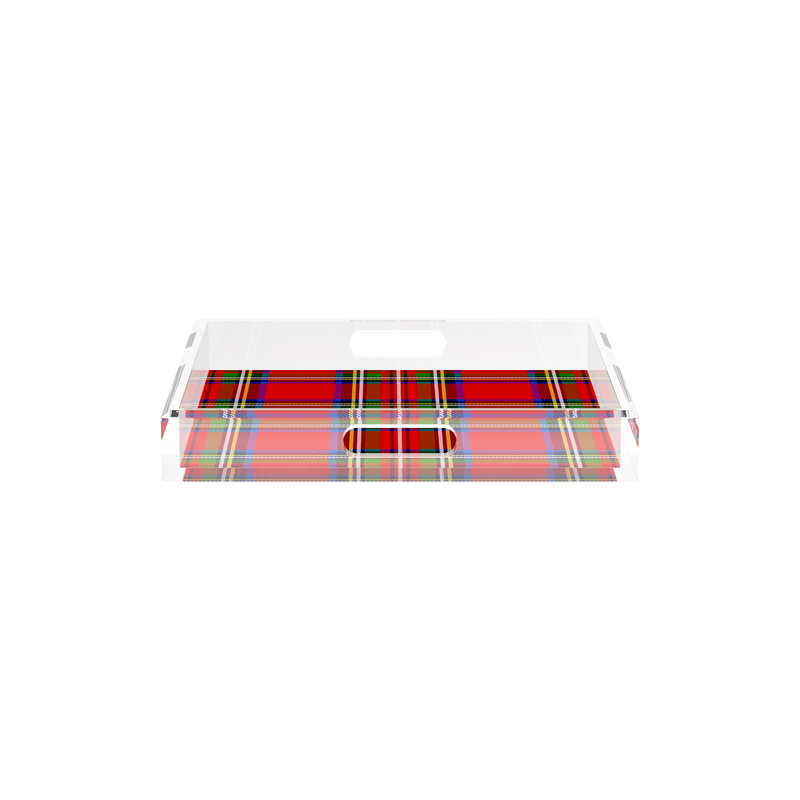 Christmas Tartan Red Acrylic Square Decorative Tray, 12"W x 12"D x 2"H