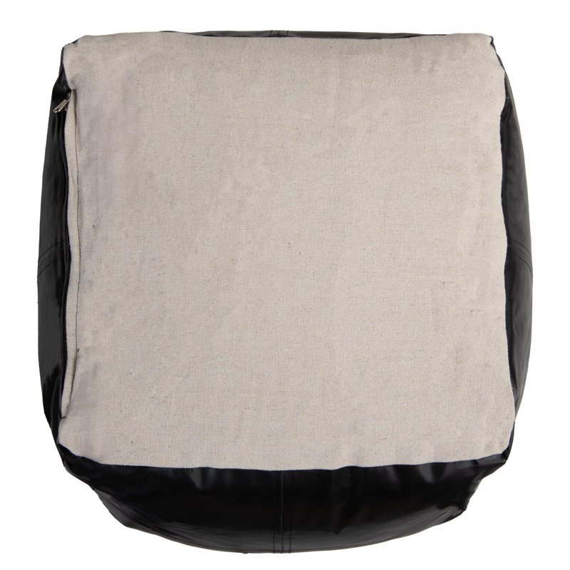 Faux Leather Pouf, Black