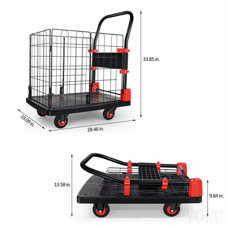 Chariot de camion pliable à poussoir, chariot à cage, 330 lb Capacité de poids, 33.85"H x 28.46"W x 19.09"D