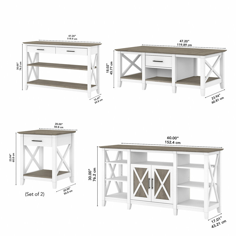Ensemble de tables basses 5 pièces Kaionna, Gris déclin / blanc pur