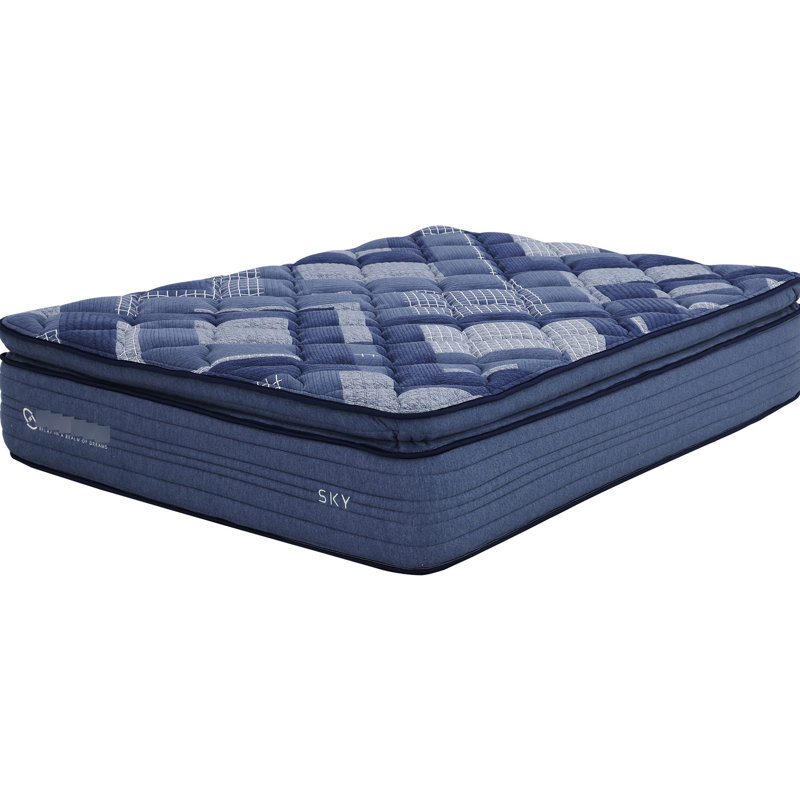 14 pouces, Bleu + multicolore, Unité à poches, Matelas King, Mousse à mémoire de forme, Couches de mousse, Ultra doux, Housse de lit, Taille compressée et roulée, Tissu doux