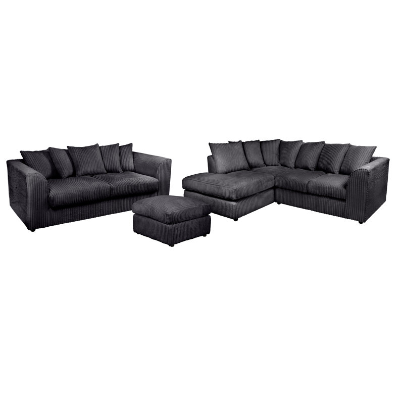 Moana 3 - Piece Living Room Set, Left Hand Facing, Black