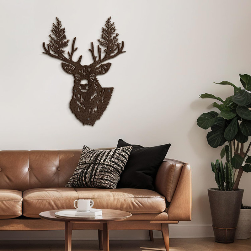 Décoration murale en métal avec cerfs et animaux, H 36 po x l 36 po x P 0,05 po, Bronze