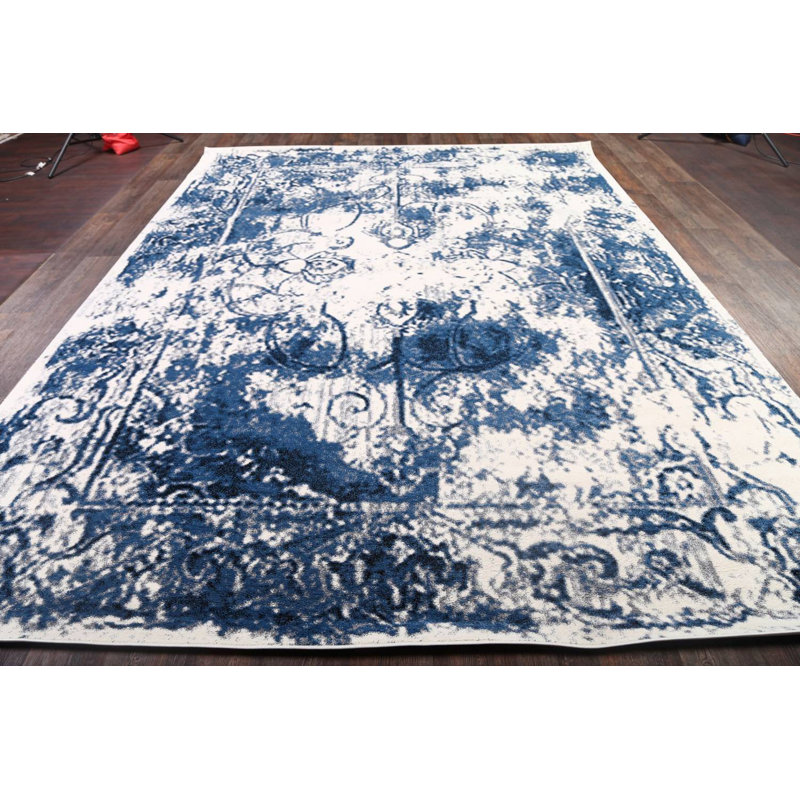 Tapis ivoire/bleu ciel Cummings, Rectangle 8 pi x 10 pi