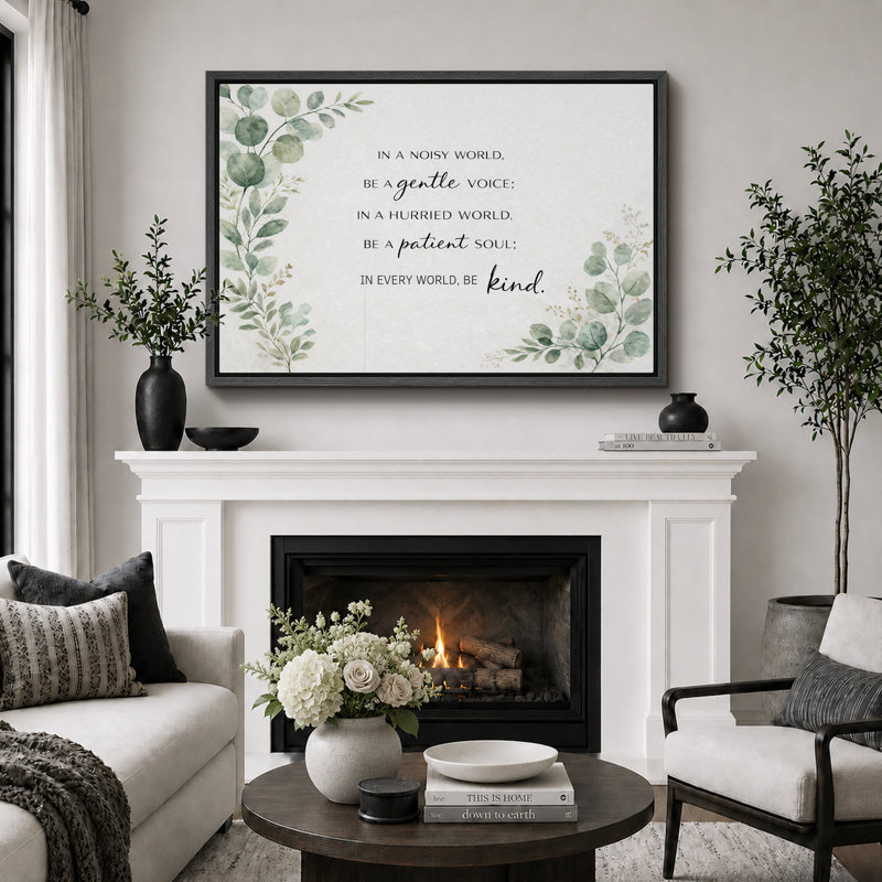«Be Gentle Be patient», reproduction de citation sur toile, impression sur toile encadrée, Cadre noir