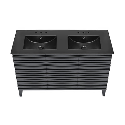 Cascade 48 In. Double Basin Bathroom Vanity With 3-Hole Ceramic Sink Top