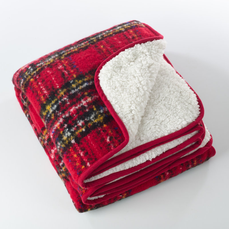 Jeté en faux mohair rouge Delvina