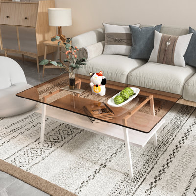 Shalia Rectangle Coffee Table with Meta Legs & MDF Storage Shelf