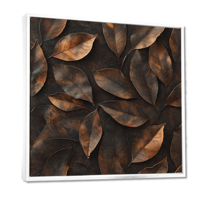 «Brown Sable Leaves I» - art mural feuilles, Impression encadrée flottante, H 16 po x l 16 po, Blanc