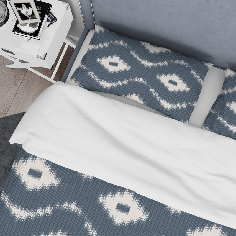 Ensemble de housse de couette à motif bleu et blanc, Housse de couette pour grand lit et 2 taies décor