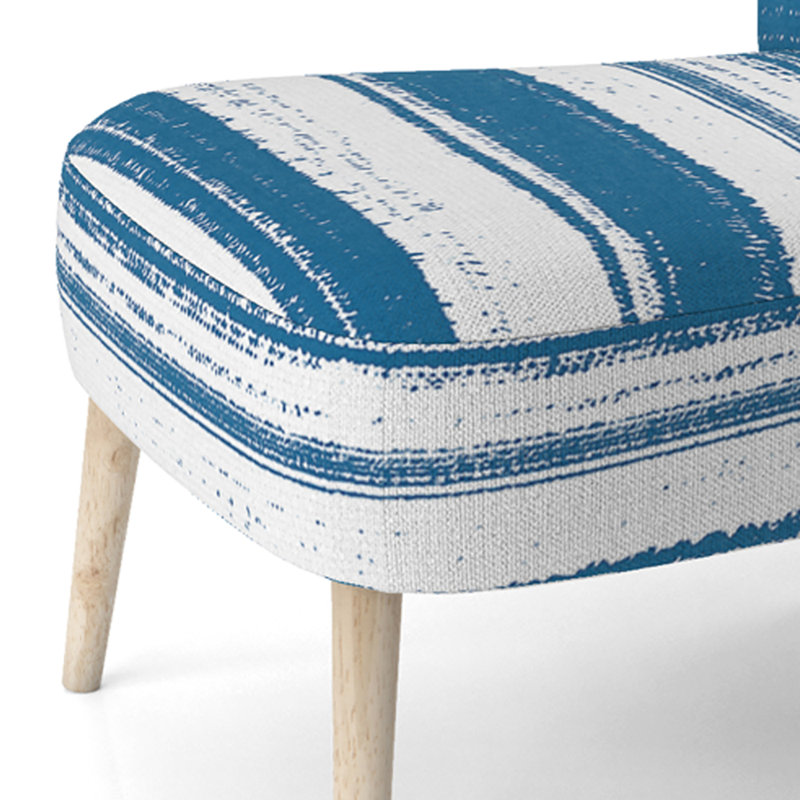 Chaise d'appoint rembourrée à motif grunge à rayures bleues et blanches