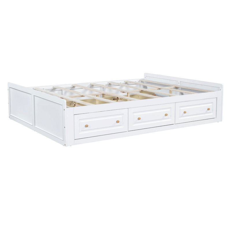 Structure de lit plateforme en bois avec 6 tiroirs, Blanc
