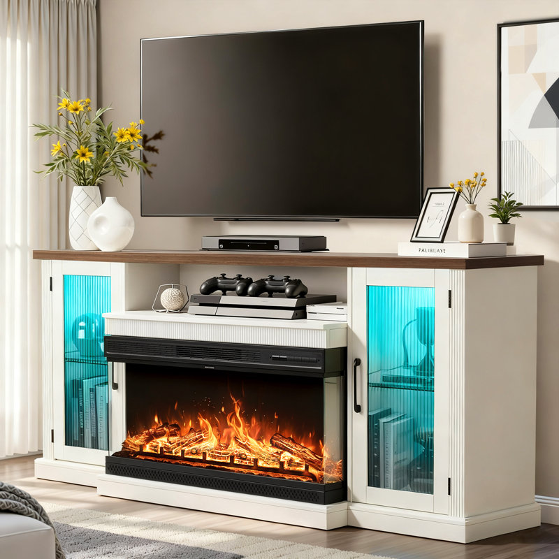 Meuble télé pour téléviseur de 70 po ou moins avec foyer électrique inclus, H 31,5 po x L 70 po x l 13,8 po