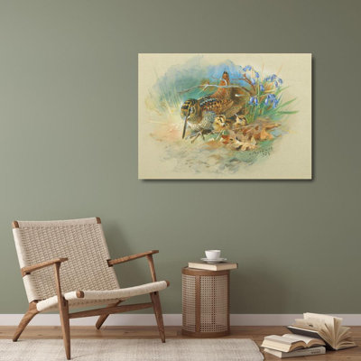 "Woodcock And Young" by  Archibald Thorburn - Gallery Wrap Canvas Wall Art