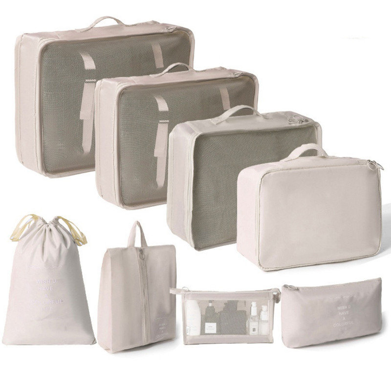 Packing Cubes 8 PCS, Mesh Breathable Luggage Organizers Bags, Packing Organizers, Durable Travel Essentials Bags Set, Travel Packing Organizers, Cosmetic bag, Beige