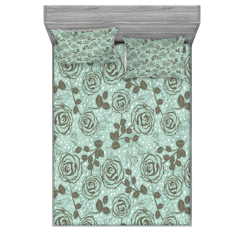 Microfiber Floral Sheet Set, Queen Sheet Set with Fitted Sheet