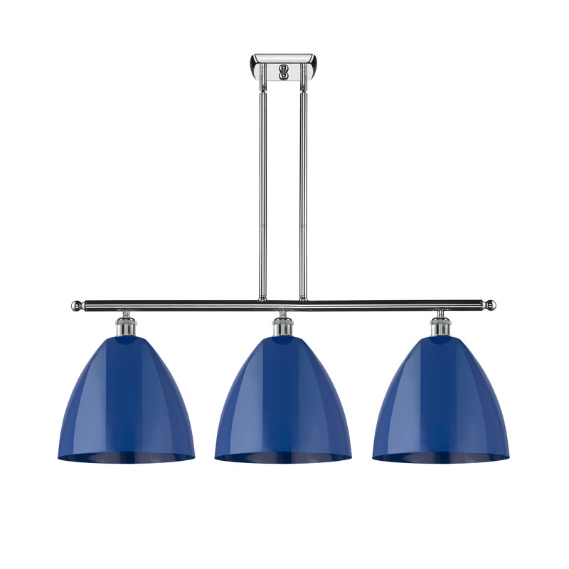 Luminaire suspendu 3 lumières pour îlot de cuisine, Bleu, Chrome poli