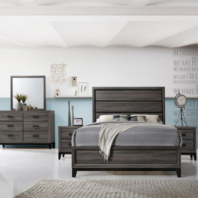 Grand lit contemporain en bois gris