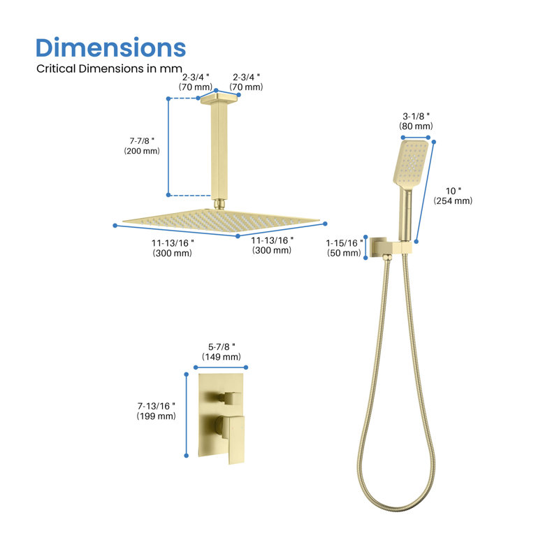 Dual Function Complete Shower System with Rough in-Valve, Brushed Gold