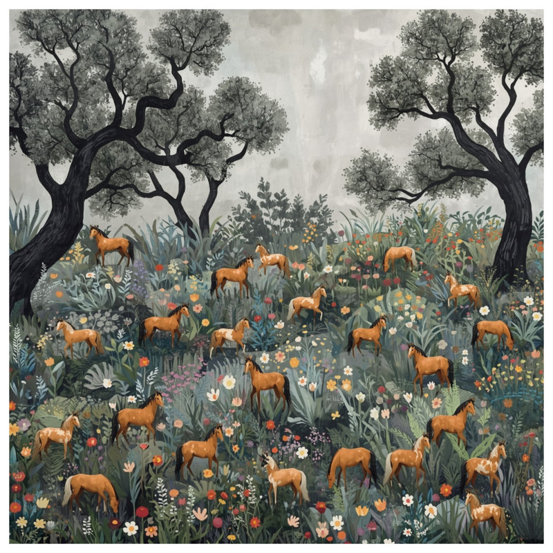 Tapis de bain Chevaux dans un pré floral, L 24 po x L 17 po