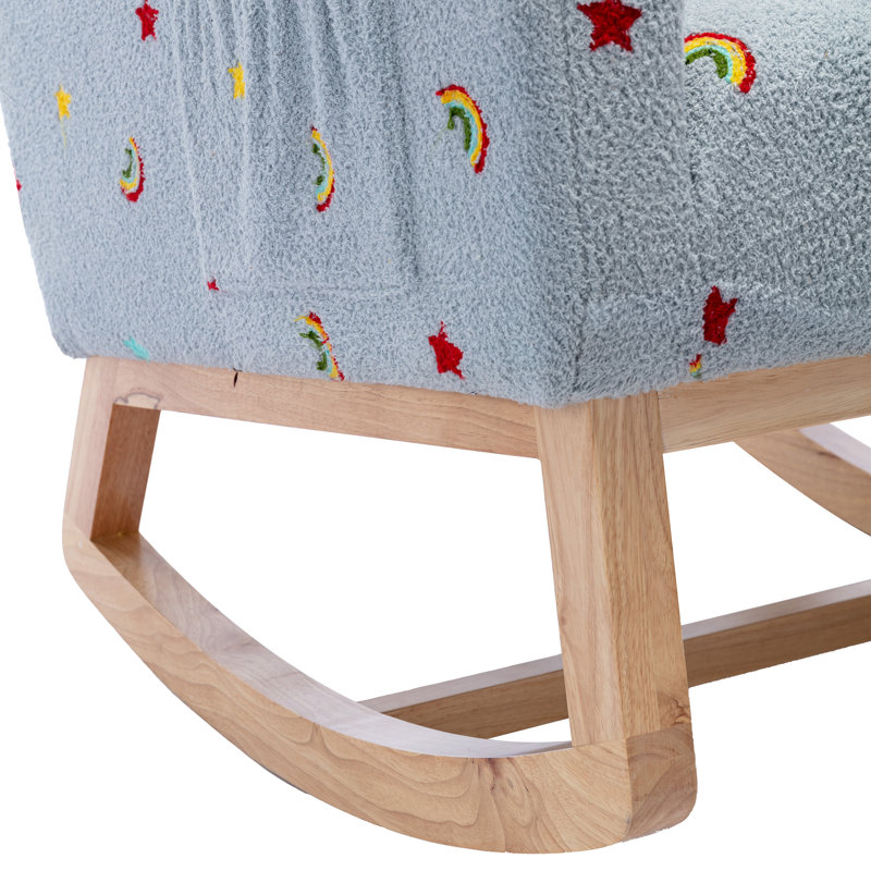 Chaise berçante Mcardle, Tissu bleu ciel bouclé