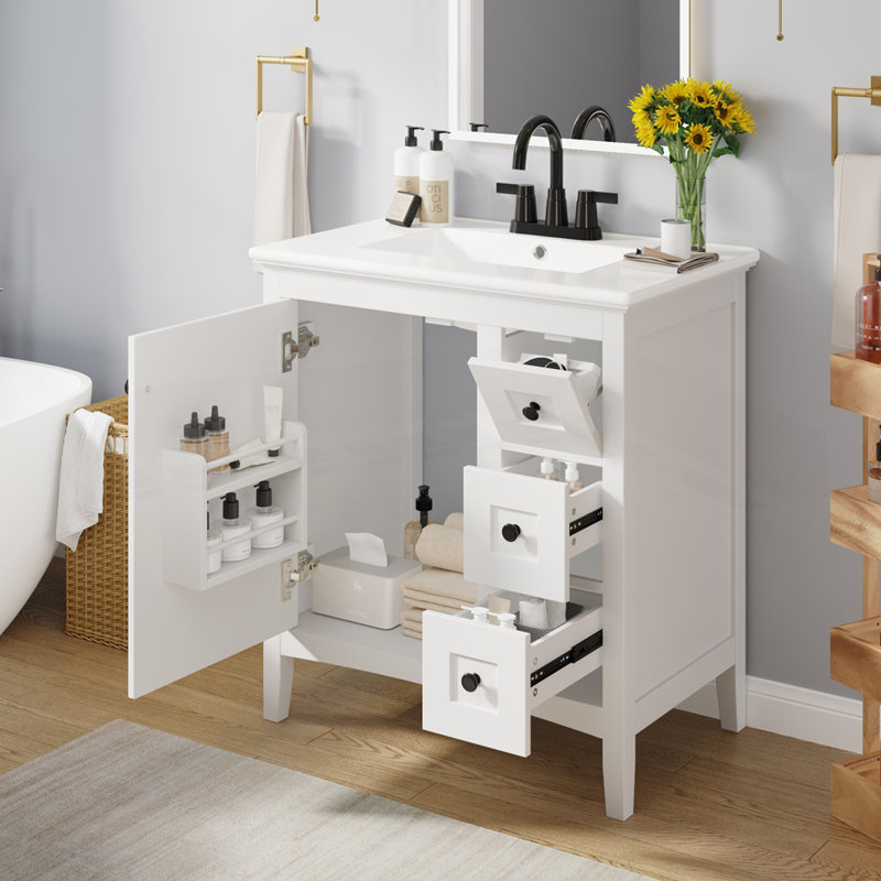 Meuble-lavabo 30 po avec lavabo en céramique, Blanc