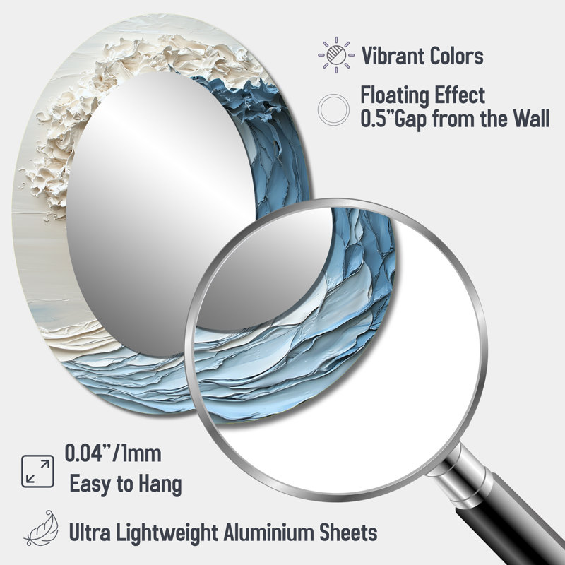Miroir décoratif oval blanc et bleu style Papercut Wave II - Coastal, 40 po x 30 po