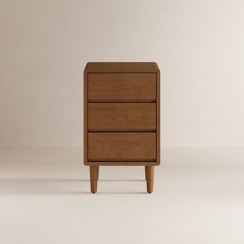 Solid Wood Mid-Century Modern Nightstand, 25.9" H, Brown