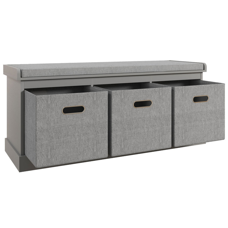 Banc à chaussures avec coussin, 3 tiroirs en tissu pour le vestibule