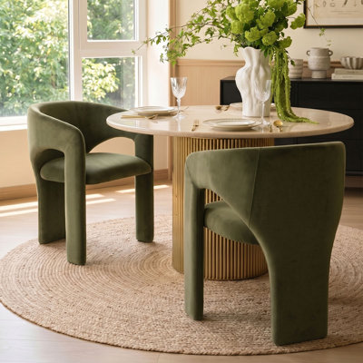Modern Velvet Barrel Dining Chairs, Upholstered Curved Back For Dining Room & Kitchen