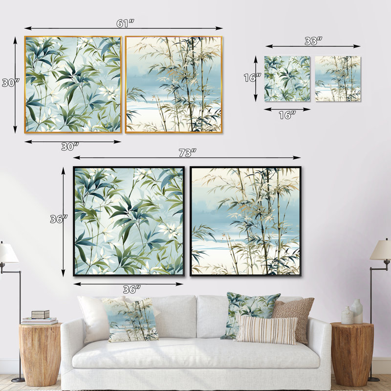 Clayre - Ensemble de 2 collages carrés tropicaux, Cadre flottant noir, H 16 po x l 33 po