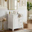 Ensemble de meuble-lavabo autoportant 24 po, armoire en bois d'hévéa et panneau de fibres à densité moyenne avec plateau en céramique, 4 tiroirs (blanc)-1731405760