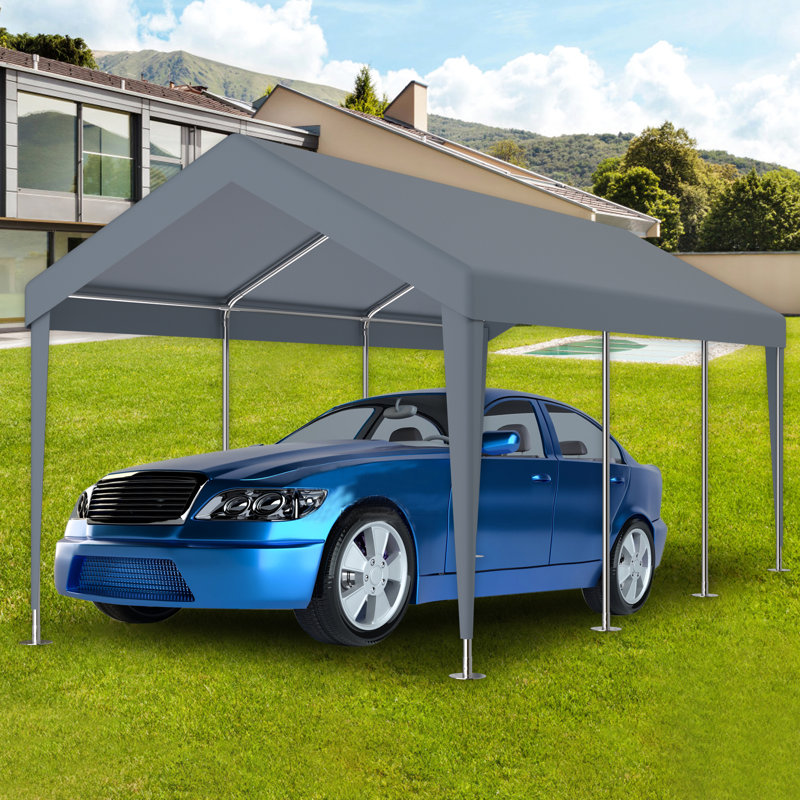 10X20ft Garage Shelter Replacement Awning, Waterproof And Protected With 72 Elastic Buckles. Grey Polypropylene For Carport. Easy To Setup Resilient Carport Tarp Cover, & Shelter. Effortless
