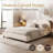 Queen Size Boucle Platform Bed with Headboard, Bed Frame with Rubber Wood Foot, Boucle Fabric Bed Frame, Curved Design, 800 lb Support, No Box Spring Required, White-133590338