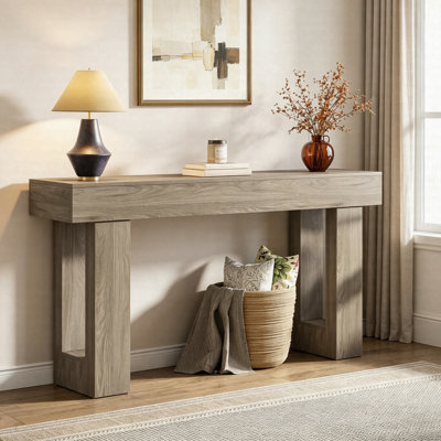 Table de canapé en bois de 63 pouces, console de style campagnard moderne pour le salon, table d'appoint pour hall d'entrée