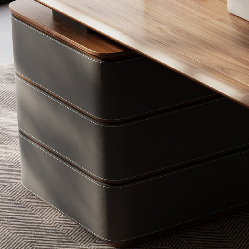 Bureau rectangulaire en bois manufacturé brun noisette, Right Hand Retur, 29.53" H x 70.87" W x 27.56" D