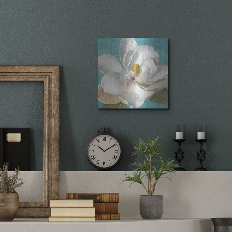 «Turquoise Bloom 1» par Danhui Nai, art mural en métal, H 12 po x l 12 po