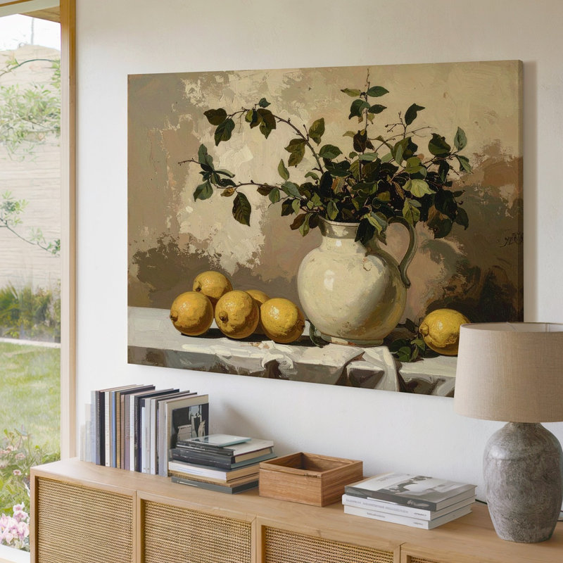 Toile, art mural rustique «Nature morte avec une élégance terreuse», H 16 po x l 20 po
