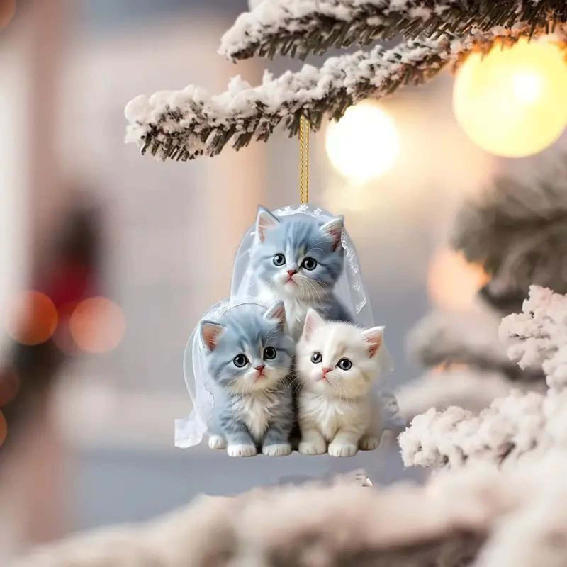 Acrylic Flat Cute Three Kittens Pendant