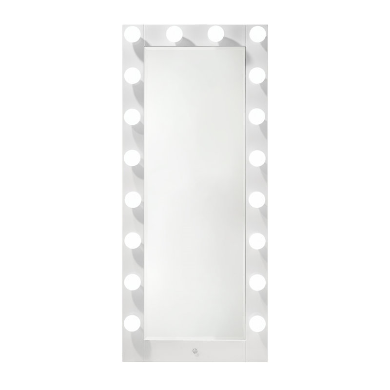 1Pc Glam Tall Lighted Mirror With Drawer Box Beveled Mirror Crystal Knob Glossy  Finish Vanity (Includes Mirror Only)