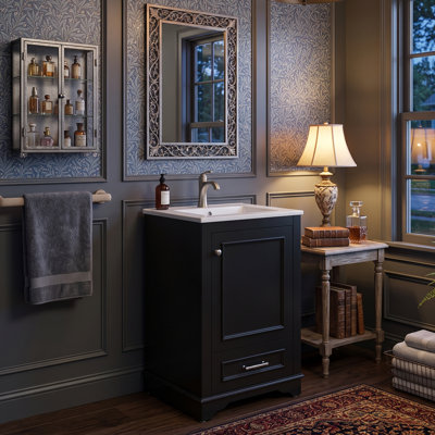 Meuble-lavabo moderne autoportant de 20 pouces avec lavabo en céramique, armoire de rangement avec 1 tiroir et tablette réglable (noir/blanc/vert)