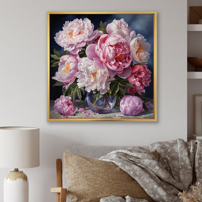 Pink Peonies Bouquet Still Life - Peonies Framed Canvas Print