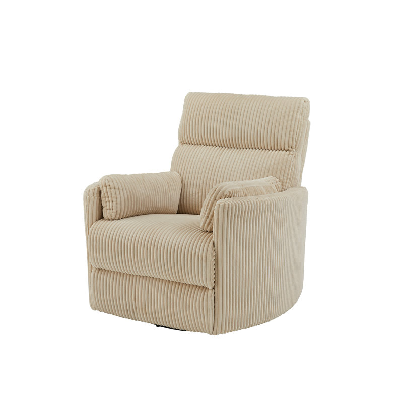 Harrill Plush Corduroy Fabric Manual Swivel Glider Recliner, Beige
