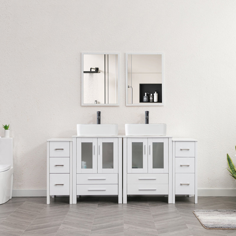 Sharee 72" Single Bathroom Vanity Set With Ceramic Sink, Water Saving Faucet, Pop Up Drain, White
